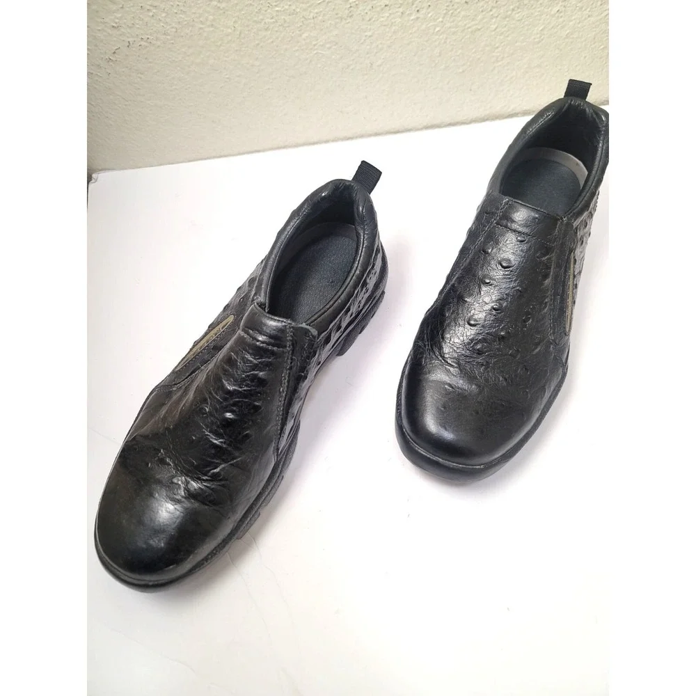 Roper Performance Ostrich Print Slip On Shoes Mens 8.5 Black‎ Loafers